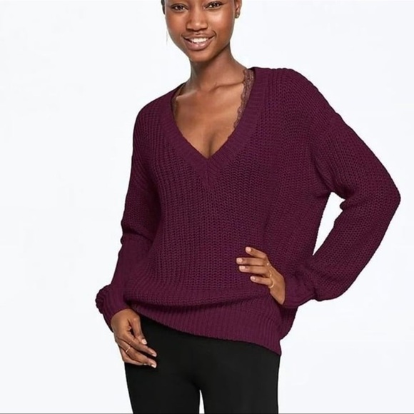 Victorias Secret PINK Burgundy / Purple Chunky Sweater - Picture 1 of 5